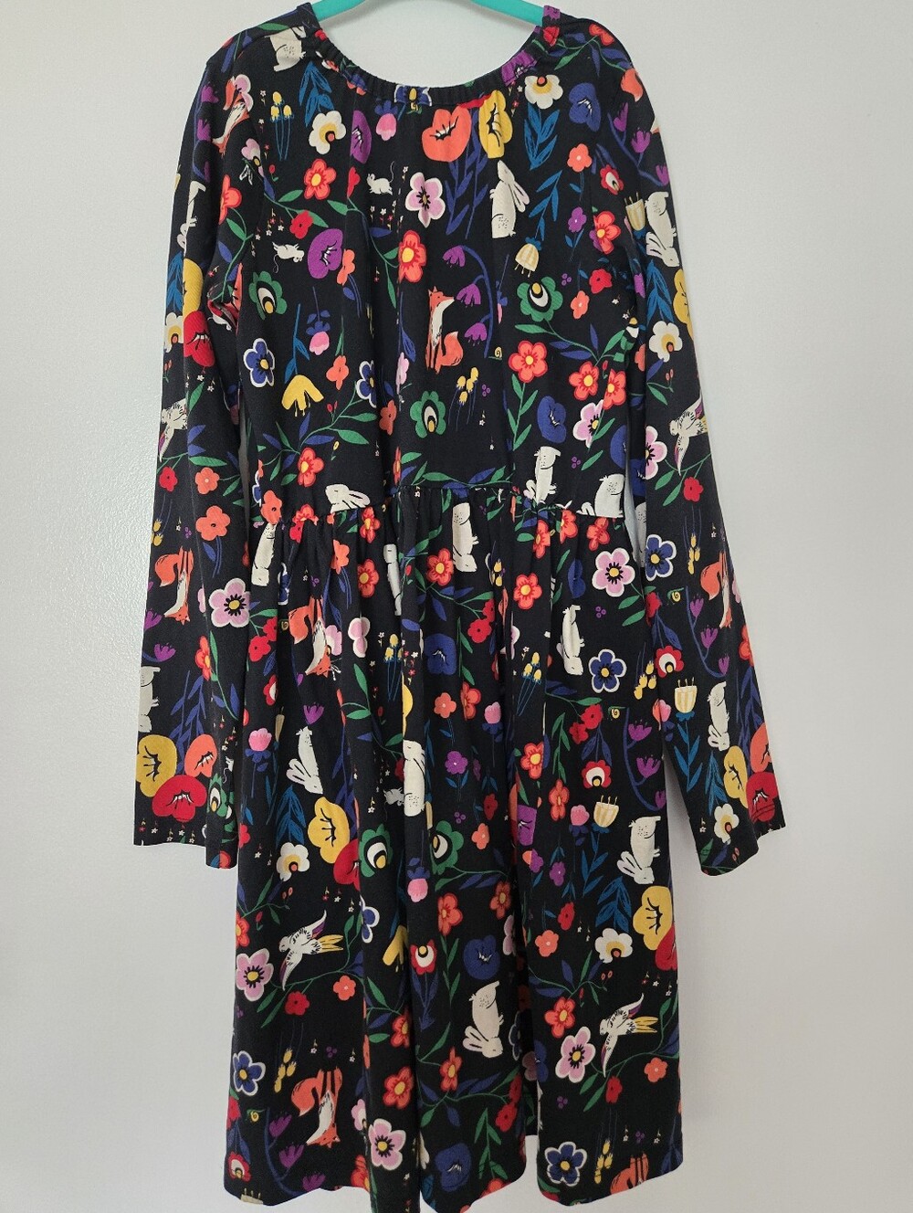 Hanna Andersson Long Sleeve Black Rabbit Floral Twirl Dress Size 140